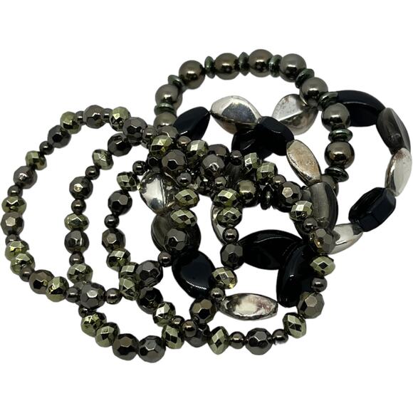 Chic Black and Gray Beaded Stretch Bracelet Set - Picture 5 of 5